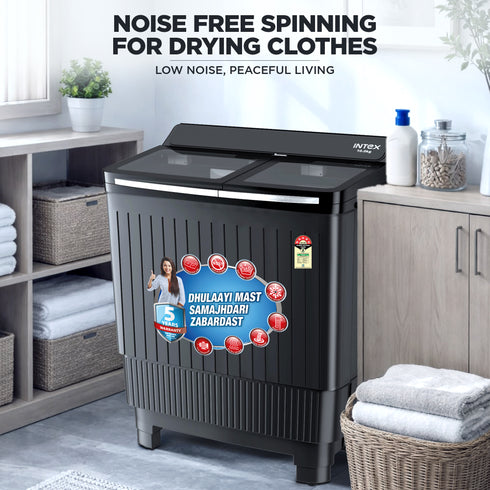 INTEX Ebony Series 10KG Semi-Automatic Washing Machine (SA10BKFG) – Black