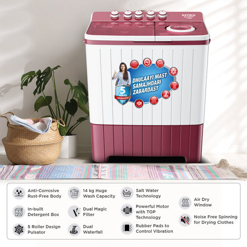 Intex 14 KG Semi-Automatic Washing Machine (Burgundy & White) - SA14BDPT
