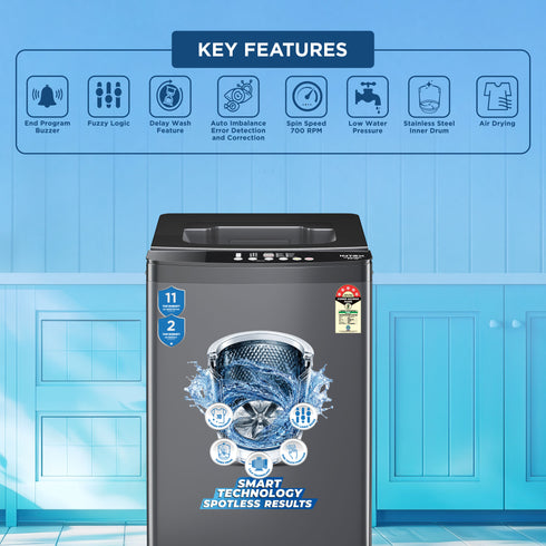 Intex FA80MGGL 8Kg Fully Automatic Top Load Washing Machine - Metal Body