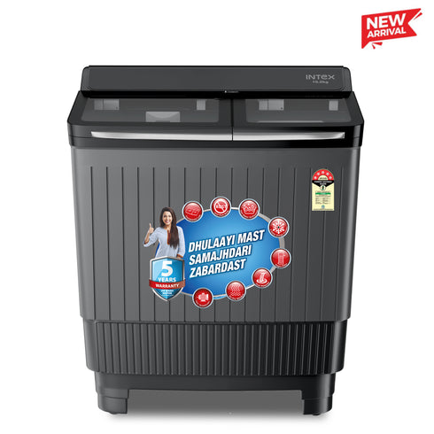 INTEX Ebony Series 10KG Semi-Automatic Washing Machine (SA10BKFG) – Black