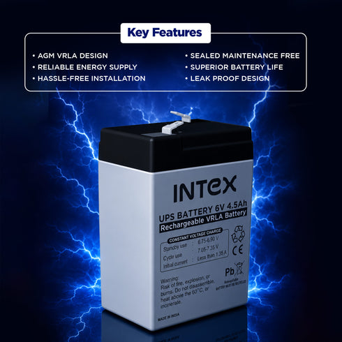 Intex UPS Battery 6V 4.5Ah Rechargeable VRLA Battery