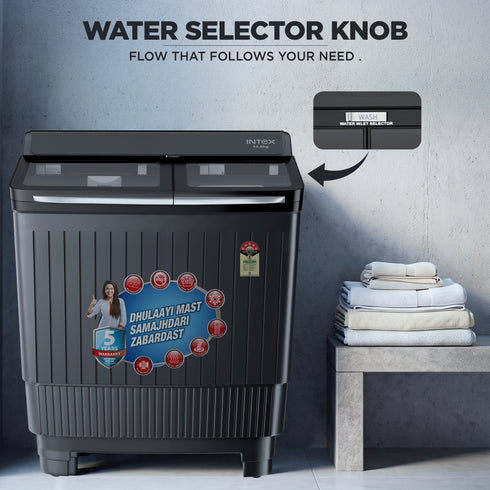 INTEX Ebony Series 10KG Semi-Automatic Washing Machine (SA10BKFG) – Black