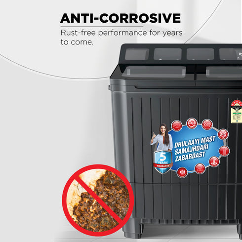 INTEX Ebony Series 8.0 Kg Semi-Automatic Top Load Washing Machine (SA80BGFG1)