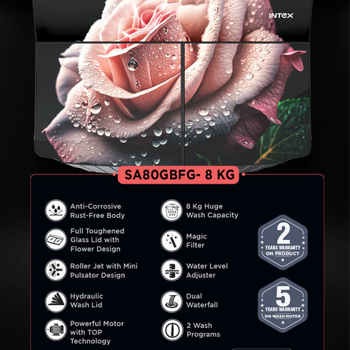 Intex 8 KG Semi-Automatic Washing Machine (Black & Grey) - SA80GBFG