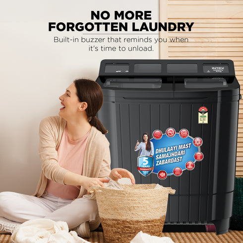 INTEX Ebony Series 9.0 Kg Semi-Automatic Top Load Washing Machine (SA90BKFG)