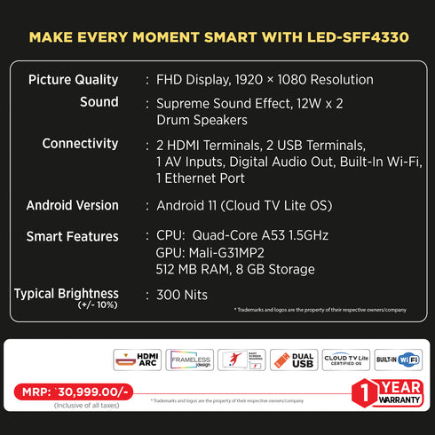 Intex LED-SFF4330 109 cm (43") Full HD Smart TV