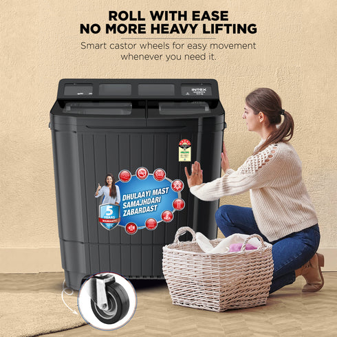INTEX Ebony Series 9.0 Kg Semi-Automatic Top Load Washing Machine (SA90BKFG)
