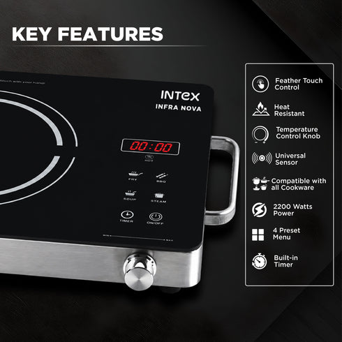 INTEX Infra Nova 2200W Infrared Cooktop – Fast, Safe & Efficient Cooking