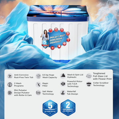 Intex 8.5 KG Semi-Automatic Washing Machine - SA85BWFG