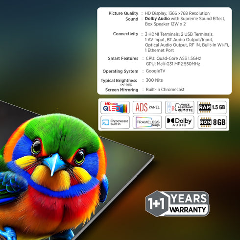 Intex 32" HD Smart Google TV | LED-SGQV3208 (80 cm)