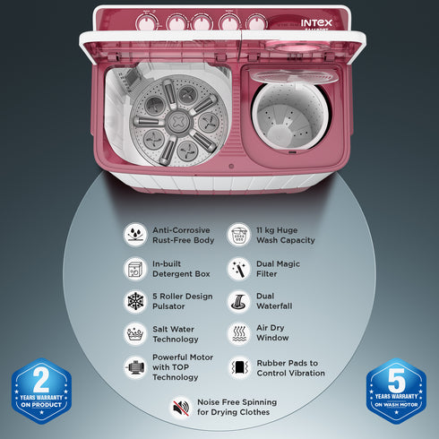 Intex 11 KG Semi-Automatic Washing Machine (Burgundy & White) - SA11BDPT