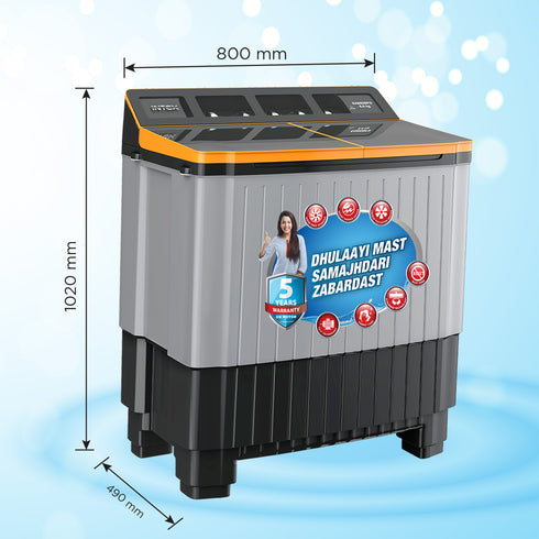 SA80DBFG | 8 KG Semi-Automatic Washing Machine (Black & Orange)