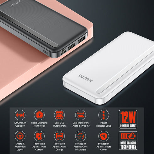 Intex Ultra 10000mAh Power Bank (Creamy White/ Coal Black)