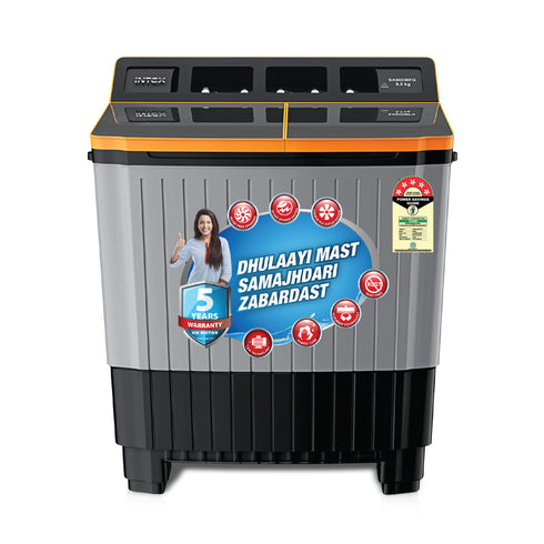 SA80DBFG | 8 KG Semi-Automatic Washing Machine (Black & Orange)