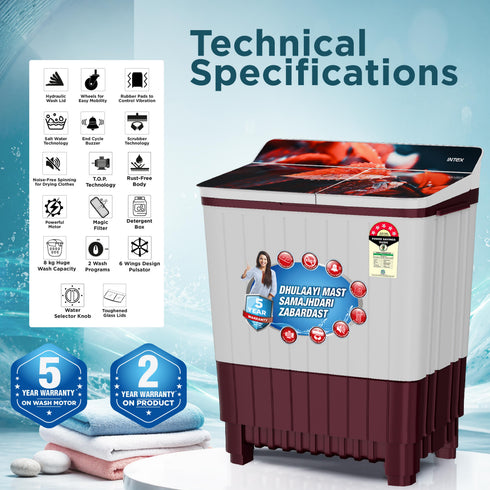 Intex 8 Kg Semi-Automatic Washing Machine (SA80BGFG / SA80MWFG)