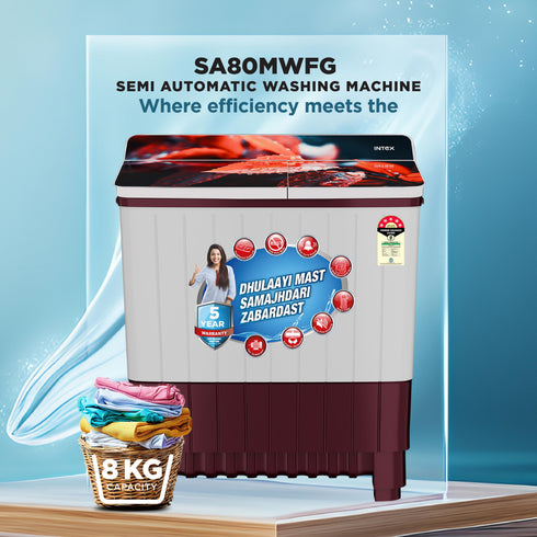 Intex 8 Kg Semi-Automatic Washing Machine (SA80BGFG / SA80MWFG)