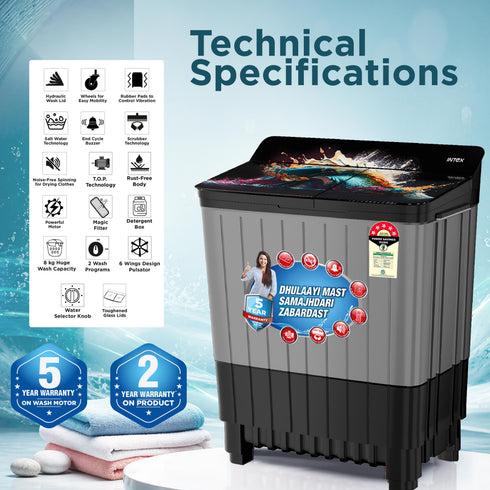 Intex 8 Kg Semi-Automatic Washing Machine (SA80BGFG / SA80MWFG)