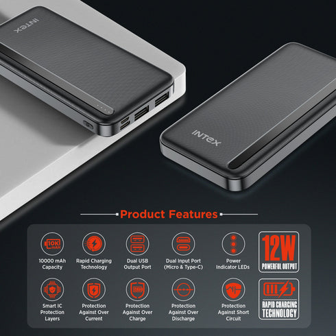 Intex Ultra 10000mAh Power Bank Coal Black