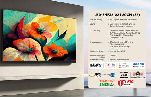 Intex 32" HD Ready Smart Android 9.0 LED TV | LED-SHF32102 (80cm)
