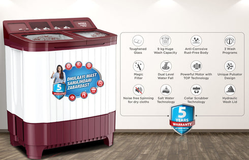 Intex 9 KG Semi-Automatic Washing Machine (Red & White) - SA90RDFG