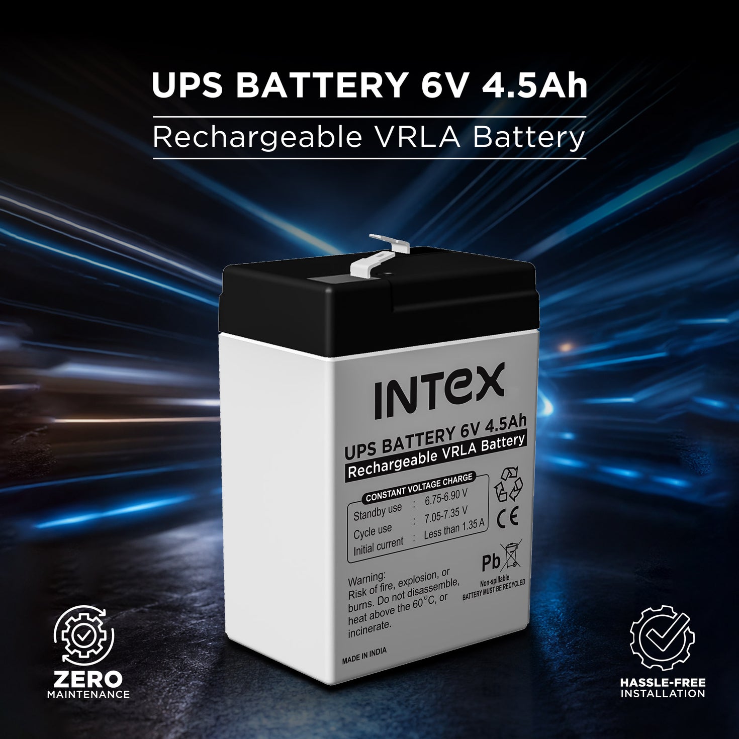 Intex UPS Battery 6V 4.5Ah Rechargeable VRLA Battery | AGM Sealed Lead ...