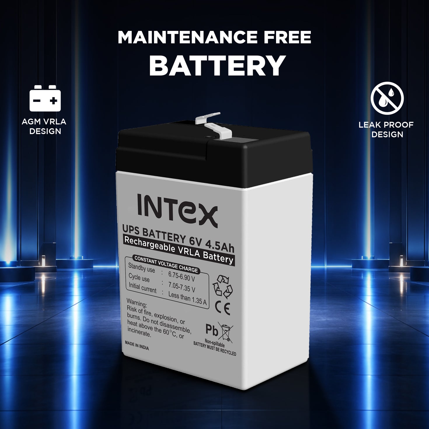 Intex UPS Battery 6V 4.5Ah Rechargeable VRLA Battery | AGM Sealed Lead ...