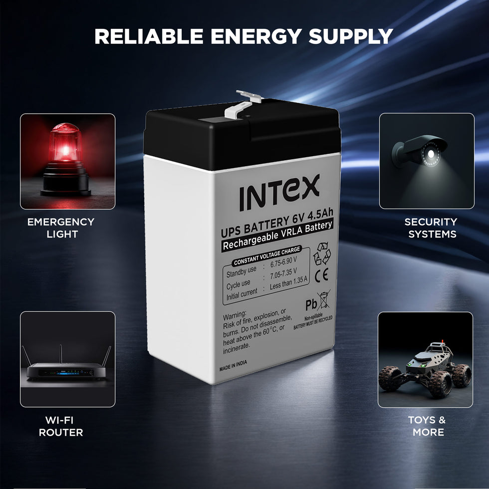Intex UPS Battery 6V 4.5Ah Rechargeable VRLA Battery | AGM Sealed Lead ...