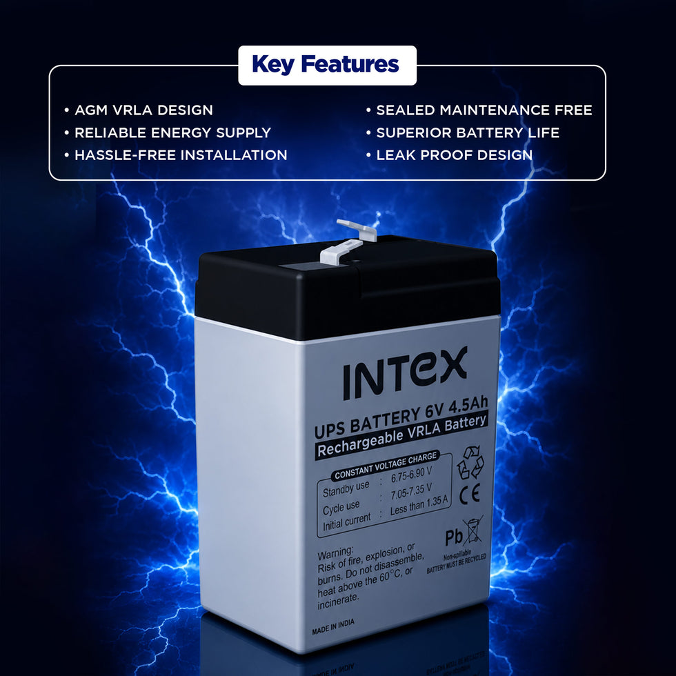 Intex UPS Battery 6V 4.5Ah Rechargeable VRLA Battery | AGM Sealed Lead ...