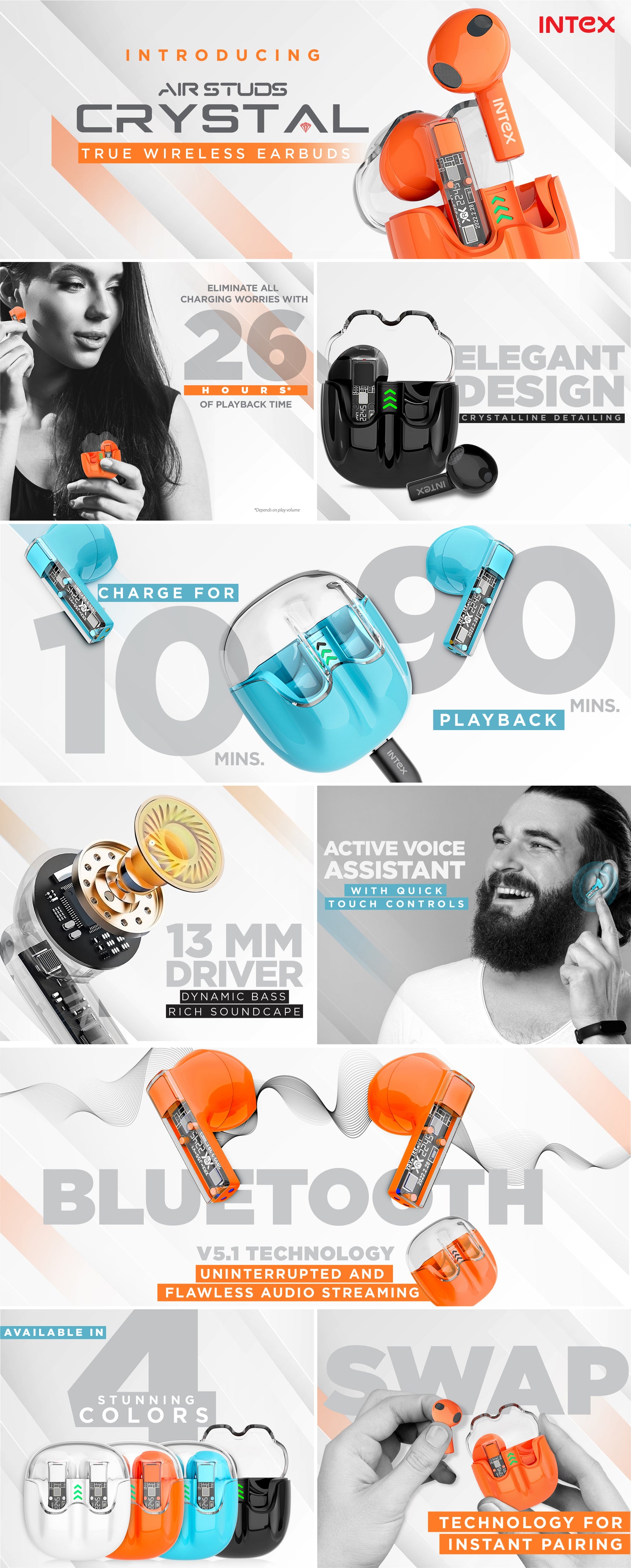 Intex Air Studs Crystal True Wireless Airpods